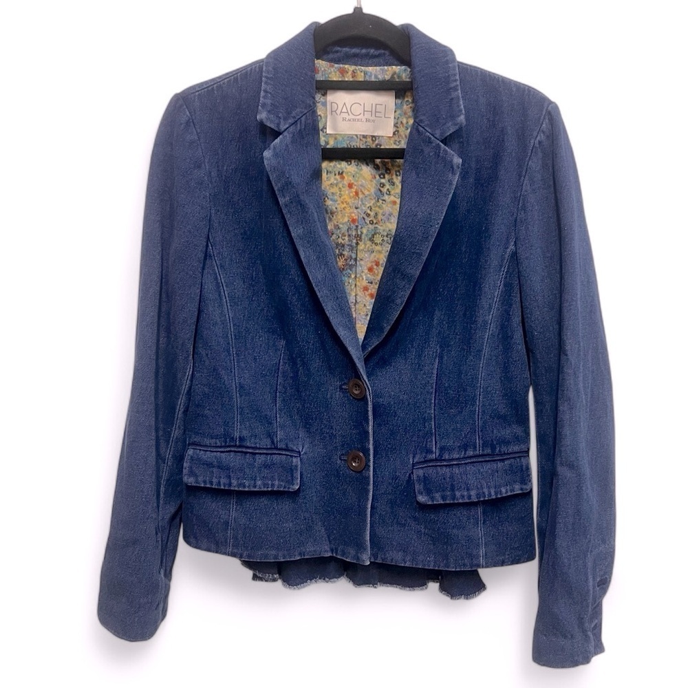 RACHEL Rachel Roy Denim Peplum Style Two Button Blazer size small